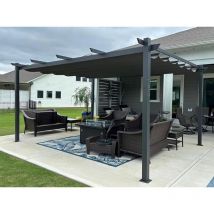 Pergola Aluminium pour Terrasse Extérieur, Toit Coulissante, Pavillon De Jardin, 4.8 x 3.5 m, Gris - Purple Leaf