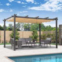 Pergola Aluminium pour Terrasse Extérieur, Toit Coulissante, Pavillon De Jardin, 4 x 3.2 m, Beige - Purple Leaf