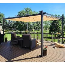 Pergola Aluminium pour Terrasse Extérieur, Toit Coulissante, Pavillon De Jardin, 4.8 x 3.5 m, Beige - Purple Leaf
