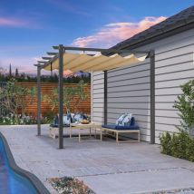 Pergola Aluminium pour Terrasse Extérieur, Toit Coulissante, Pavillon De Jardin, 4 x 2.7 m, Beige - Purple Leaf