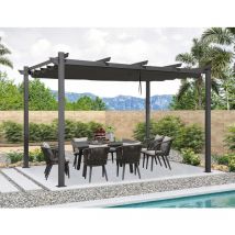Pergola Aluminium 4 x 3 m Tissu Teint en Fil, Pergola pour Terrasse Extérieur, Toit Coulissante, Pavillon De Jardin, Gris - Purple Leaf