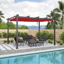 Pergola Aluminium 3 x 3 m Tissu Teint en Fil, Pergola pour Terrasse Extérieur, Toit Coulissante, Pavillon De Jardin, Rouge Rouille - Purple Leaf