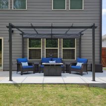 Pergola Aluminium 3,65 x 3 m Tissu Teint en Fil, Pergola pour Terrasse Extérieur, Toit Coulissante, Pavillon De Jardin, Gris - Purple Leaf