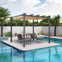 Pergola Aluminium 3 x 3 m Tissu Teint en Fil, Pergola pour Terrasse Extérieur, Toit Coulissante, Pavillon De Jardin, Kaki - Purple Leaf