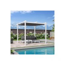 Pergola Jardin Extérieure Rétractable en Aluminium, Cadre Blanc, avec Double Auvent Pare-soleil, 3 x 3 m, Gris - Purple Leaf