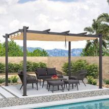 Pergola Metall Garten Pavillon Pergola 3 x 4 m Wasserdicht Stabil Winterfest, Gartenpavillon Mit Sonnenschutz Überdachung, Beige - Purple Leaf
