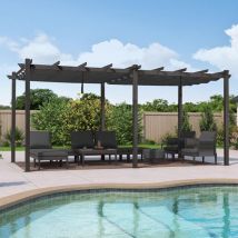 Pergola Metall Garten Pavillon Pergola 3.65 x 6 m Wasserdicht Stabil Winterfest, Gartenpavillon Mit Sonnenschutz Überdachung, Grau - Purple Leaf