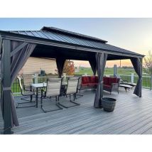 Purple Leaf - Tonnelle de Jardin Extérieur Pergola Aluminium avec Moustiquaire et Rideaux Pavillon de Jardin à Double Toit Acier Galvanisé, 6 x 3.65