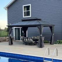 Purple Leaf - Tonnelle de Jardin Extérieur Pergola Aluminium avec Moustiquaire et Rideaux Pavillon de Jardin à Double Toit Acier Galvanisé, 4.25 x 3