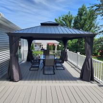 Purple Leaf - Tonnelle de Jardin Extérieur Pergola Aluminium avec Moustiquaire et Rideaux Pavillon de Jardin à Double Toit Acier Galvanisé, 4.25 x