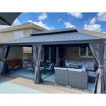 Purple Leaf - Tonnelle de Jardin Extérieur Pergola Aluminium avec Moustiquaire et Rideaux Pavillon de Jardin à Double Toit Acier Galvanisé, 7.32 x