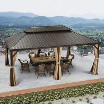 Purple Leaf - Tonnelle de Jardin Extérieur Pergola Aluminium avec Moustiquaire et Rideaux Pavillon de Jardin à Double Toit Acier Galvanisé, 6 x 3.65