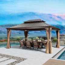 Purple Leaf - Tonnelle de Jardin Extérieur Pergola Aluminium avec Moustiquaire et Rideaux Pavillon de Jardin à Double Toit Acier Galvanisé, 4.85 x