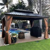 Purple Leaf - Tonnelle de Jardin Extérieur Pergola Aluminium avec Moustiquaire et Rideaux Pavillon de Jardin à Double Toit Acier Galvanisé, 4.25 x 3