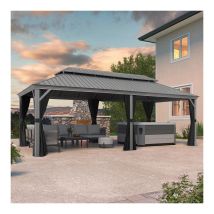 PURPLE LEAF Tonnelle de Jardin Extérieur Pergola Aluminium avec Moustiquaire et Rideaux Pavillon de Jardin à Double Toit Acier Galvanisé, 7.32 x 3.65
