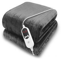 Purus - Grey Deluxe Electric Heated Throw 160x120cm, Soft Fleece, 9 Heat & 12HR Timer Settings, Washable