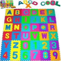 Spielwerk Tapis de Jeu Puzzle en Mousse Alphabet et Chiffres 86 pièces 36 Dalles 30x30cm bébé Enfant Bas âge