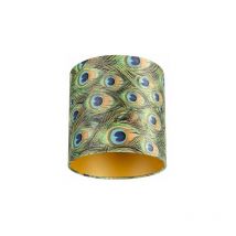 Algodón Pantalla de lámpara de terciopelo diseño pavo real 25/25/25 con interior dorado , - Qazqa