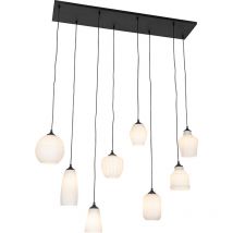 Art Déco Lámpara colgante art déco negra con cristal opalino 8 luces - Hanne Vidrio /Acero Alargada Adecuado para led Max. 8 x 60 Watt - Qazqa