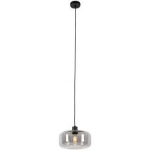 Qazqa - Art Déco Lámpara colgante Art Deco negra con cristal ahumado - Bizle Vidrio /Acero Redonda Adecuado para led Max. 1 x 25 Watt
