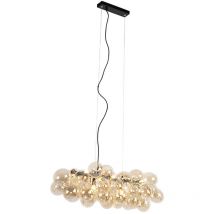 Qazqa - Art Déco Lámpara colgante inteligente negra con cristal ámbar incl. 8 wifi G9 - Uvas Vidrio /Acero Alargada Adecuado para led Max. 8 x 2.5