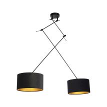 QAZQA blitz - Suspension avec Abat-Jour - 2 lumière - L 750 mm - Noir - Moderne - éclairage intérieur - Salon I Chambre I Cuisine I Salle à manger