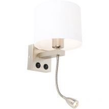 QAZQA brescia combi - Applique murale avec lampe de lecture - 1 lumière - L 18 cm - Acier - Moderne - éclairage intérieur - Salon I Chambre I Cuisine