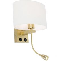 QAZQA brescia combi shade - LED Applique murale avec Abat-Jour - 1 lumière - L 25 cm - Doré/Laiton - Moderne - éclairage intérieur - Salon I Chambre