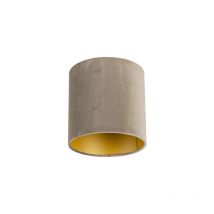 Cilinder velours - Abatjour - ø 200 mm - Taupe - - Qazqa