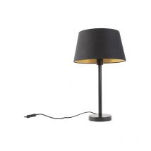 Qazqa - Clásico/Antiguo Lámpara de mesa clásica negra con pantalla negra 32 cm - Simplo Acero /Textil Redonda Adecuado para led Max. 1 x 60 Watt