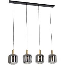 QAZQA Diseño Lámpara colgante negra con dorado y cristal ahumado incl. 4 PUCC - Zuzanna Vidrio /Acero Alargada Adecuado para LED Max. 4 x 3.5 Watt