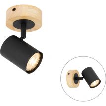 Faretto jeana - Moderno - Acciaio,Legno - Legno/Nero - Tondo Max. 1 x Watt - Qazqa