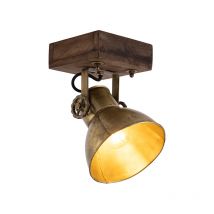 Qazqa - Industrial Foco de techo industrial bronce con madera 18 cm - Mangoes Acero Redonda Adecuado para led Max. 1 x 25 Watt