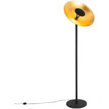Qazqa - Industrial Lámpara de pie industrial negra con interior dorado 60 cm - Magnax Acero Redonda Adecuado para led Max. 1 x 60 Watt