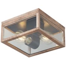 Industrial Lámpara de techo industrial con estampado de madera IP44 2-luces - Charlois Aluminio /Vidrio Cuadrada Adecuado para led Max. 2 x 15 Watt
