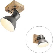 QAZQA Industrial Foco industrial gris oscuro con madera de mango 18 cm - Mangoes Acero / Redonda Adecuado para LED Max. 1 x 25 Watt