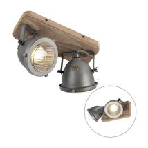 QAZQA + Industrial Foco inteligente industrial gris con madera incl. 2 WiFi GU10 - Emado /Acero Alargada Adecuado para LED Max. 2 x 5 Watt