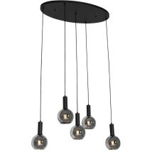 Josje - Suspension multiples - 5 lumière - l 89 cm - Noir - Art Deco - éclairage intérieur - Salon i Chambre i Cuisine i Salle à manger - Qazqa