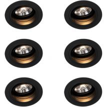 Juego de 6 Foco empotrado negro orientable redondo - chuck 70 Aluminio Adecuado para led Max. 1 x 50 Watt - Qazqa