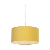 Lampada a sospensione con paralume combi - Classico - Tessuto,Acciaio - Giallo/Nero - Cilindro/Oblungo/Tondo Max. 1 x Watt - Qazqa