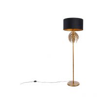 Lampada da terra con paralume botanica - rustico - Acciaio,Tessuto - Nero/Oro/Ottone - Oblungo Max. 1 x Watt - Qazqa