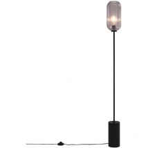 Lampada da terra rid - Art déco - Vetro,Acciaio,Marmo - Nero/Grigio - Oblungo Max. 1 x Watt - Qazqa