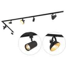 Qazqa - Moderno Sistema de riel monofásico con 6 focos negros ajustables - Magnax Jeana Acero Alargada Adecuado para led Max. 3 x 50 Watt