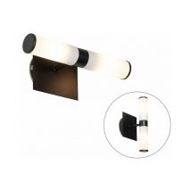 QAZQA Moderno Aplique moderno negro IP44 2 luces - BATH Vidrio /Acero Alargada Adecuado para LED Max. 2 x 28 Watt