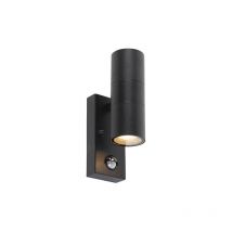 Moderno Aplique de pared exterior negro 2 luces con sensor de movimiento IP44 - Duo Acero inoxidable Cilíndra Adecuado para led Max. 2 x 35 Watt