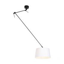 QAZQA + Rústico Lámpara colgante negra con pantalla de lino blanca 35 cm - Blitz Lino /Acero Cilíndra /Alargada /Redonda Adecuado para LED Max. 1 x