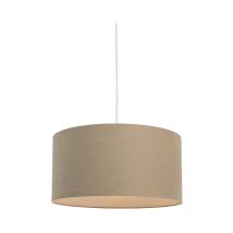 QAZQA Moderno Lámpara colgante rural blanca pantalla marrón claro 50cm - Combi Textil /Acero Redonda Adecuado para LED Max. 1 x 60 Watt