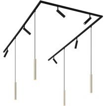 Qazqa - Moderno Sistema de iluminación de riel moderno con 6 focos y 4 luces colgantes beige con negro monofásico - Slimline Uzzy Keno Aluminio