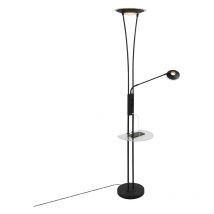 Qazqa - Moderno Lámpara de pie negra con brazo de lectura con led y puerto usb - Sevilla Acero /Vidrio Alargada Incluye led Max. 1 x 20 Watt