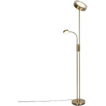 Qazqa - Retro/Vintage Lámpara de pie de bronce con led y regulador con luz de lectura - Kelso Acero /Plástico Alargada Incluye led Max. 2 x 29 Watt